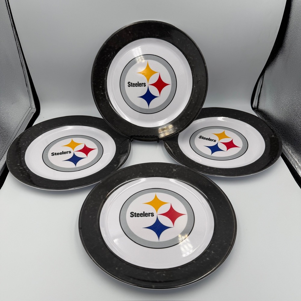 Pittsburgh Steelers Duck House Melamine Dinner Plates Set of 4 NFL Tailgate 9in